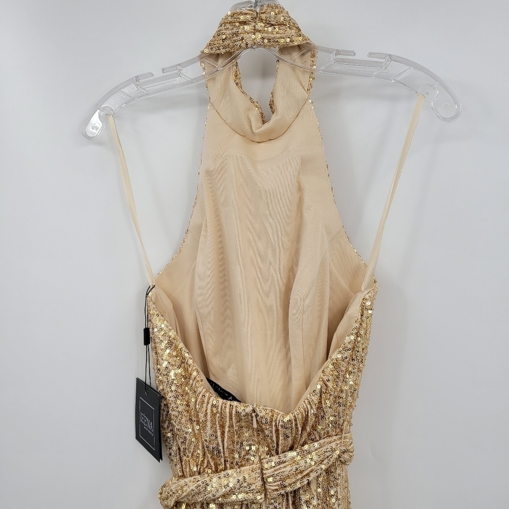 Ieena for Mac Duggal Sequin Halter Neck Sheath Gown - Picture 5 of 9
